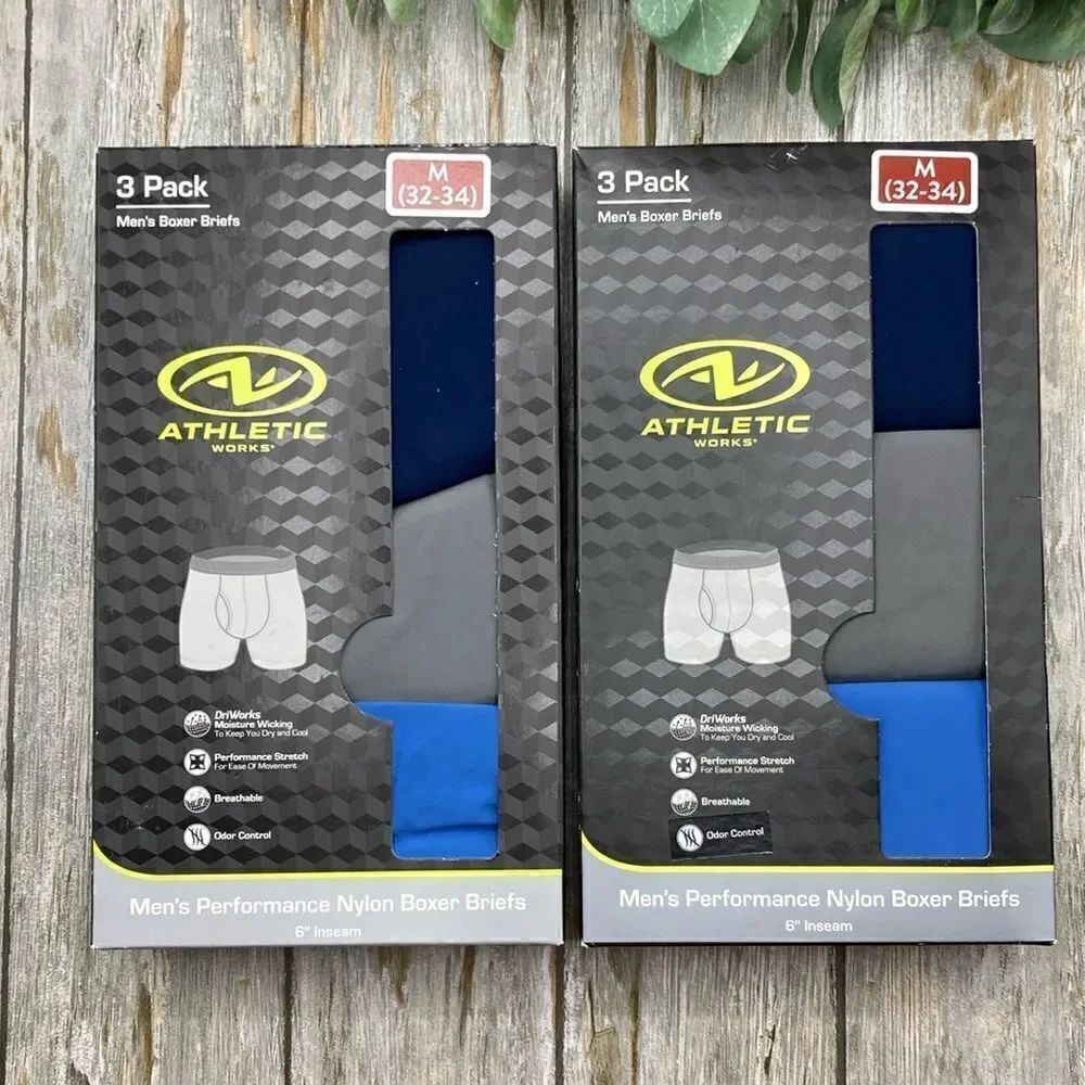 Men's Performance Nylon 6” Inseam Boxer Brief Underwear 2, 3-Packs Size M